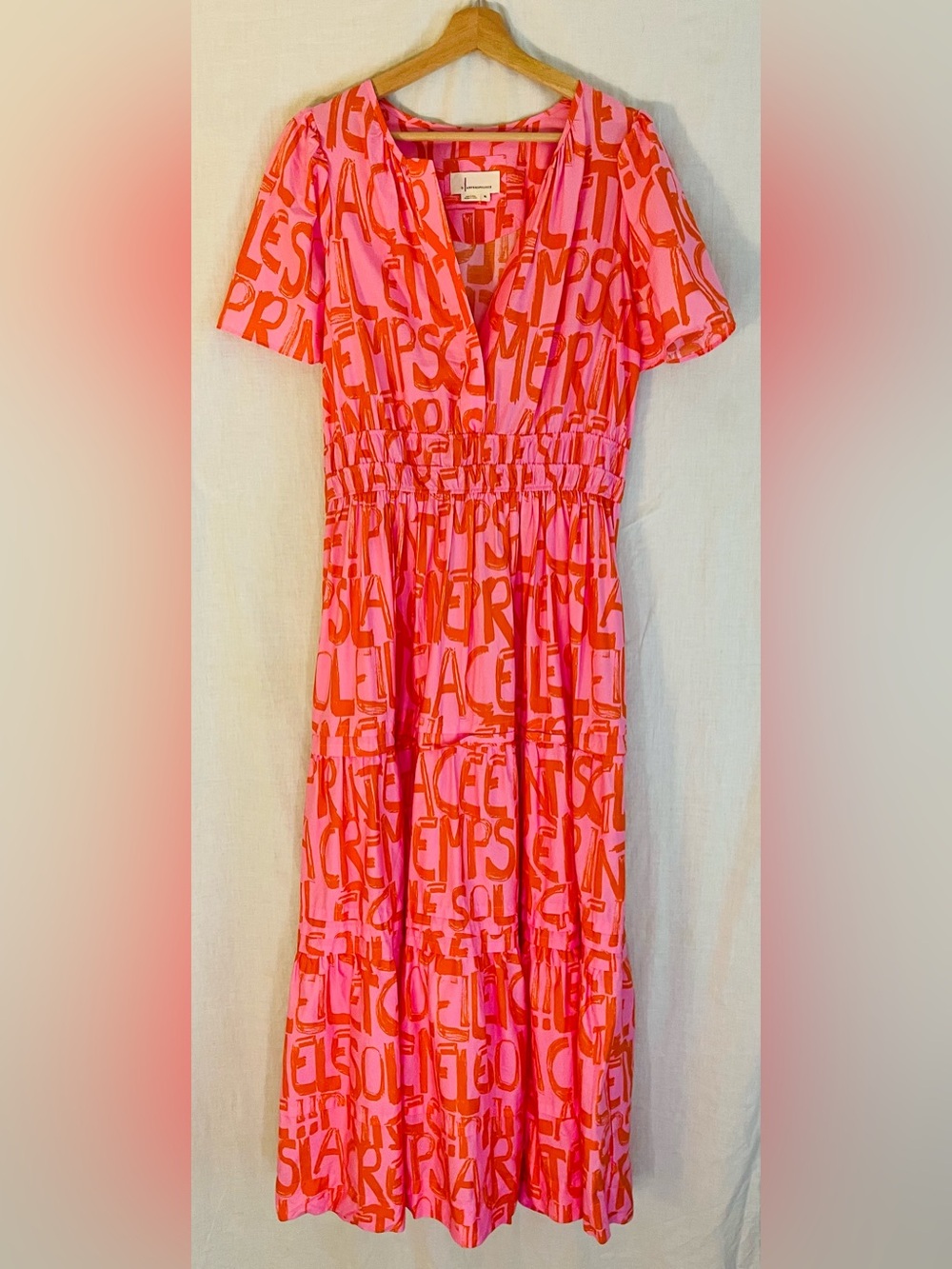 Anthropologie Pink and Orange The Somerset Printed Tiered Maxi Dress